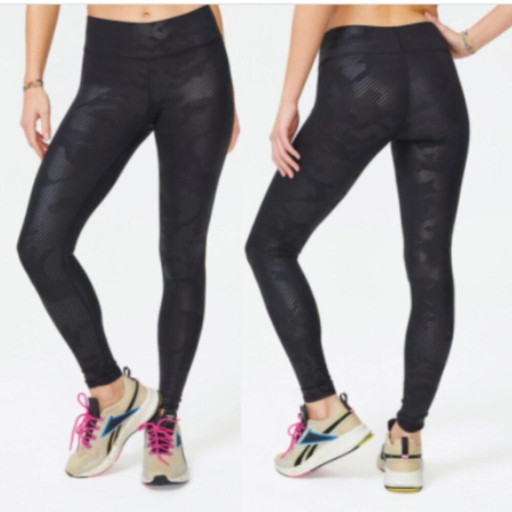 Terez Black Tonal Camo Foil High Rise Leggings